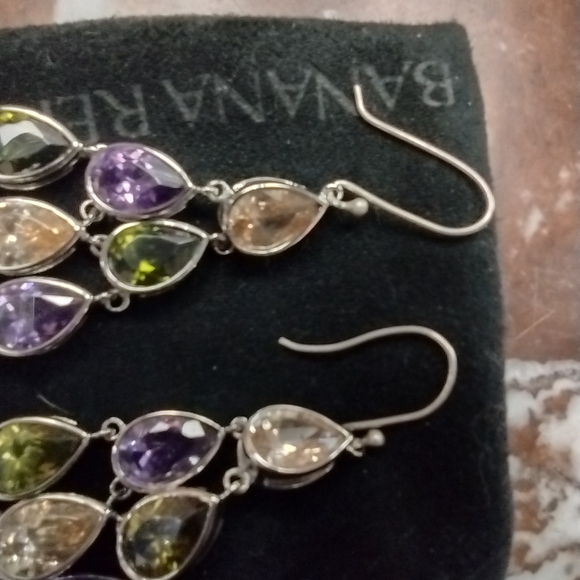 Banana Republic Sterling Citrinr, Peridot, Amethyst Chandelier Earrings - Picture 2 of 8